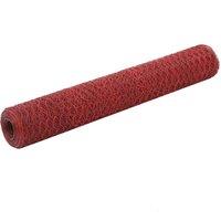 Berkfield Home Chicken Wire Fence Steel with PVC Coating 25x1 m Red