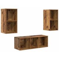 Berkfield Home TV Cabinet Set 3 pcs Old wood 37 x 37 x 107 cm Engineered wood in Brown