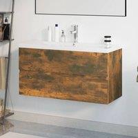 Berkfield Home Sink Cabinet with Built-in Basin Smoked Oak Engineered Wood in Brown