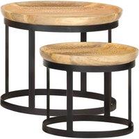Berkfield Home Round Side Tables 2 pcs Solid Mango Wood & Steel in Brown