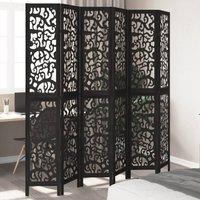 Berkfield Home Room Divider 6 Panels Black Solid Wood Paulownia
