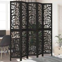 Berkfield Home Room Divider 5 Panels Black Solid Wood Paulownia