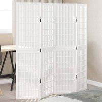 Berkfield Home Room Divider 4 Panels White Solid Wood Paulownia