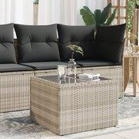 Berkfield Home Garden Table with Glass Top Light Grey 55x55x37 cm Poly Rattan | Size: 55 x 55 x 37 cm