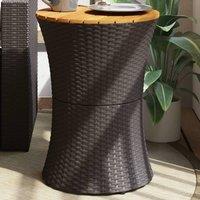Berkfield Home Garden Side Table Drum Shape Black Poly Rattan & Solid Wood