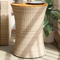 Berkfield Home Garden Side Table Drum Shape Beige Poly Rattan & Solid Wood