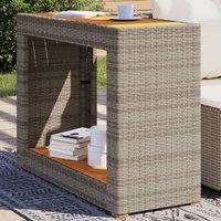 Berkfield Home Garden Side Table with Wooden Top Grey 100x40x75 cm Poly Rattan | Size: 100 x 40 x 75 cm