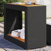Berkfield Home Garden Side Table with Wooden Top Black 100x40x75 cm Poly Rattan | Size: 100 x 40 x 75 cm