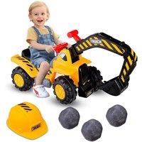 Costway Ride on Toy Excavator Ride on Tractors With Safety Helmet & Toy Stones in Yellow