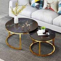 Havendro Set of 2 Nesting Coffee Tables Round Sofa Side Tables in Black