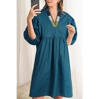 Everyday The Label Women's Blue Sapphire Colorblock Split V Neck Puff Sleeve Mini Dress Mini | Size: XL
