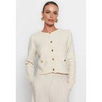 WOVCOR Women's Knit Cardigan With Pocket Detail in Ecru | Size: Large