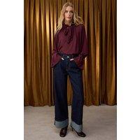 WOVCOR Women's High Waist Folded Hem Wide Leg Jeans in Dark Blue | Size: 6