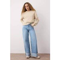 WOVCOR Women's High Waist Folded Hem Wide Leg Jeans in Blue | Size: 12