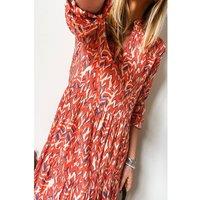 Everyday The Label Women's Red Plus Size Abstract Print Notch V Neck High Waist Maxi Dress | Size: 4XL