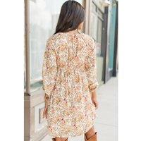Everyday The Label Women's Yellow Boho Floral V Neck Ruffled Empire Waist Long Sleeve Mini Dress | Size: Large
