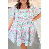 Everyday The Label Women's White Floral Print Ric-rac Trim Square Neck Plus Size Mini Dress Mini | Size: 3XL
