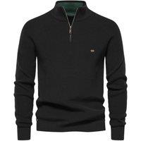 MODISHION Men's Fashion Pullover Sweater with Partial Zipper in Black | Size: Small