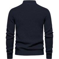 MODISHION Men's Fashion Pullover Sweater with Partial Zipper in Dark Navy | Size: Small