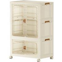 Living and Home 2 Tiers Foldable Wardrobe Storage Box Bedroom Organizer in Cream | Size: Large