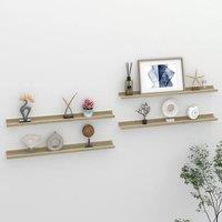 Berkfield Home Wall Shelves 4 pcs White & Sonoma Oak 80x9x3 cm in Light Oak | Size: 80 x 9 x 3 cm