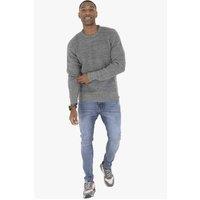 AARHON Men's Mens Crew Neck Marl Jumper Long Sleeved Fine Knit Neutron Sweater in Grey | Size: Large