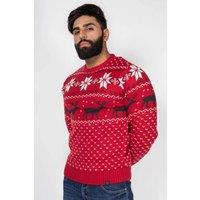 AARHON Men's Mens Nordic Stag Reindeer Festive Christmas Jumper in Red | Size: Medium