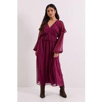 Dorothy Perkins Women's Petite Frill Shoulder Detail Midi Dress in Dusky Pink | Size: 14