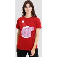 Hasbro Women's Peppa Pig Mummy Pig Santa Hat T-Shirt, Red | Size: Medium
