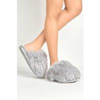 Miss Diva Women's Lila Glitter Fluffy Slipper in Grey | Size: 5-6