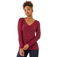 Roman Women's Lace V-Neck Stretch Top in Red | Size: 12