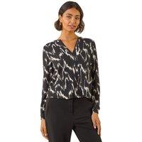 Roman Women's Printed Notch Neck Shirt in Black | Size: 10