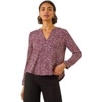 Roman Women's Printed Notch Neck Shirt in Dark Red | Size: 16