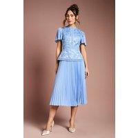 Coast Women's Short Sleeve Satin Lace Midi Dress in Powder Blue | Size: 12