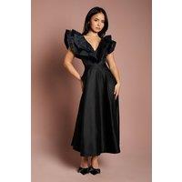 Coast Women's Petite Volume Frill Shoulder Midi Dess in Black | Size: 10