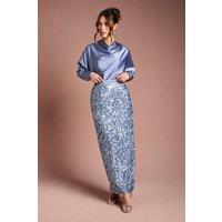 Coast Women's Sequin Column Maxi Skirt in Blue | Size: 12