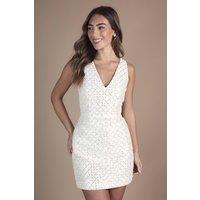 Coast Women's Sleeveless V Neck Embellished Mini Dress in Ivory | Size: 14