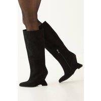 MissPap Women's Faux Suede High Wedge Knee Boots in Natural Black | Size: 7