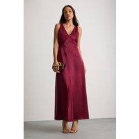 Warehouse Women's Satin & Chiffon Mix Midaxi Dress in Cherry | Size: 8