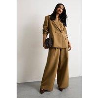 Warehouse Women's The Premium Wide Leg Tailored Trousers in Beige | Size: 8