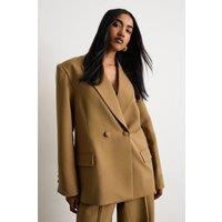 Warehouse Women's The Premium Oversized Tailored Blazer in Beige | Size: 14