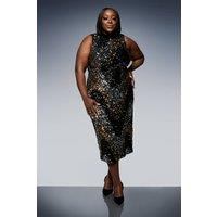 Wallis Women's Petite Sequin Velvet High Neck Midi Dress in Black | Size: 12
