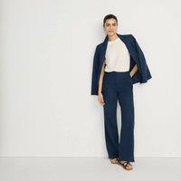 Lands' End Women's Wide Leg Linen Blend Trousers in Navy | Size: 16