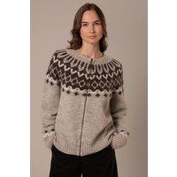 Celtic & Co Women's Brit Wool Chevron Yoke Cardi in Light Beige | Size: Medium