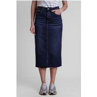 Enorsia Women's Denim High Waist Midi Skirt in Navy | Size: 10