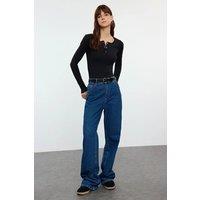 HOXTON GAL Women's Ribbed Mlange Long Sleeve Knit Top with Snap Buttons in Black | Size: XS