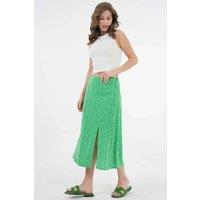 HOXTON GAL Women's Plain Midi Woven Skirt with Slit Detail in Green | Size: 16