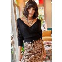 HOXTON GAL Women's Front & Back V-Neck Cropped Regular Fit Knit Sweater in Black | Size: Medium