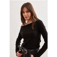 HOXTON GAL Women's Asymmetric Off-Shoulder Slim Fit Blouse in Black | Size: Small