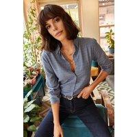 HOXTON GAL Women's Slim Fit Textured Draped Shirt in Blue | Size: Small
